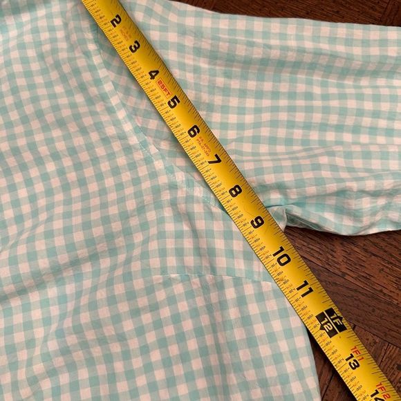 Talbots Size XL Aqua Blue Gingham Preppy Button Up Shirt - Picture 4 of 8